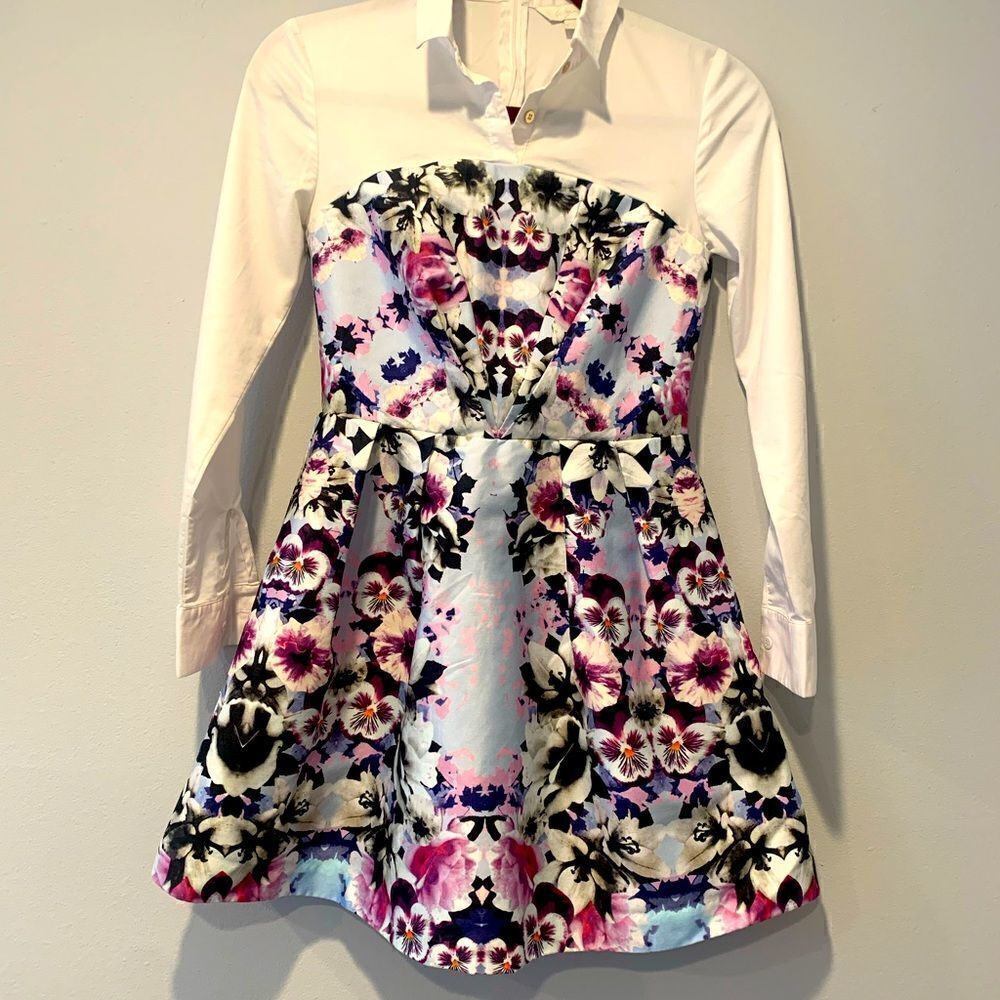 Lily  floral long sleeve flared mini dress size XXS